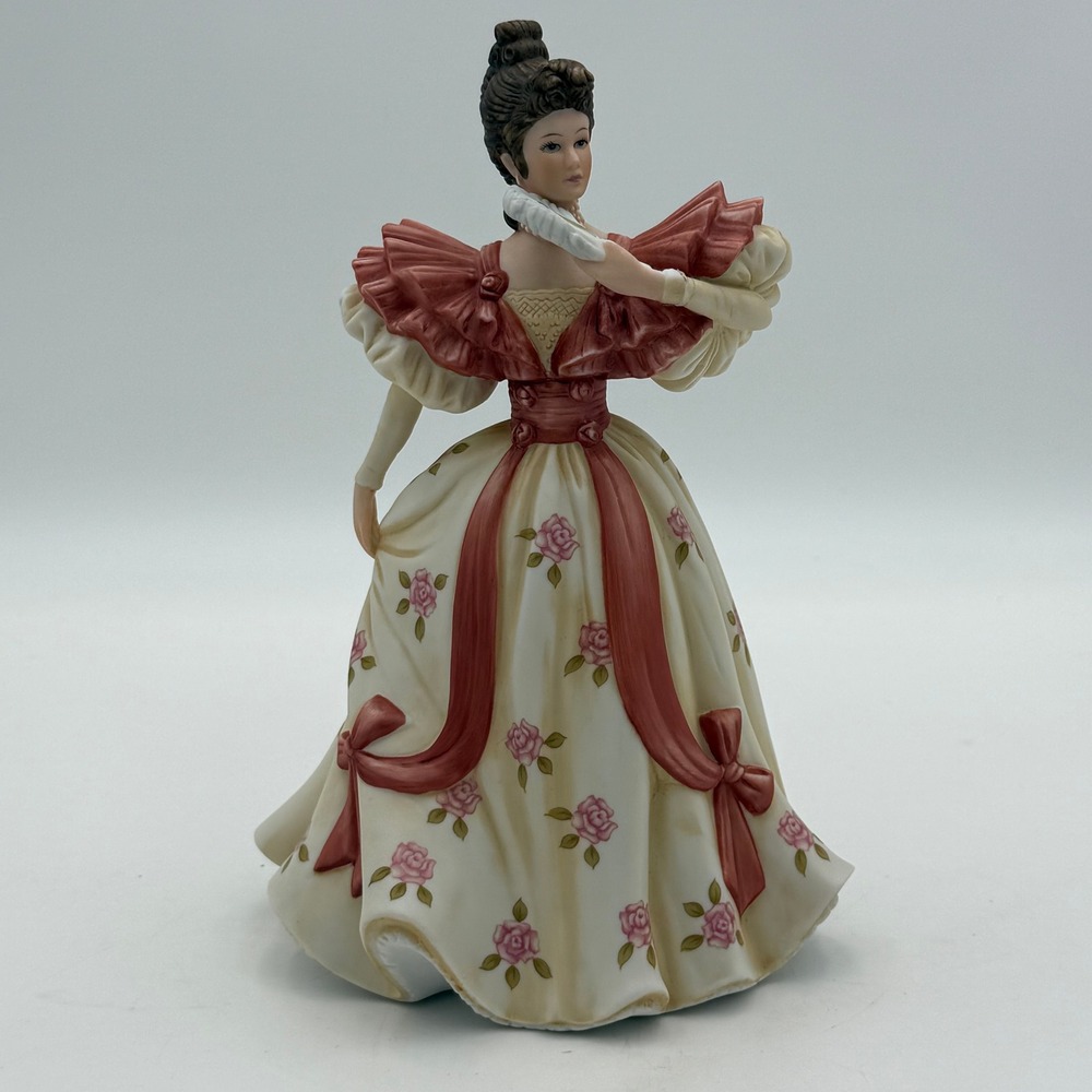Victorian Lady Porcelain Figurine Pink Roses Cream Gown 8.5 Inch Decor